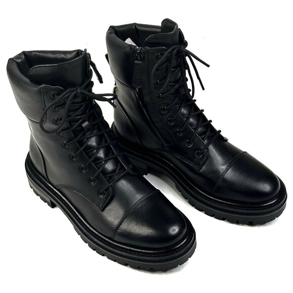 Sam Edelman Aleia Womens Black Leather Lace-Up Combat Boots Size 7M New $200 - Picture 1 of 12